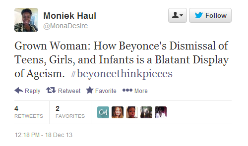 talesofthestarshipregeneration:   sook-hee: ‘Beyonce Think Pieces’ Hashtag Mocks Media’s Reaction to Album  GOD i love black people! 