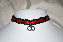 grungeforfun:  Black &amp; Red Green Purple Blue White Cream or Burgandy Choker with Silver Handcuff Pendant