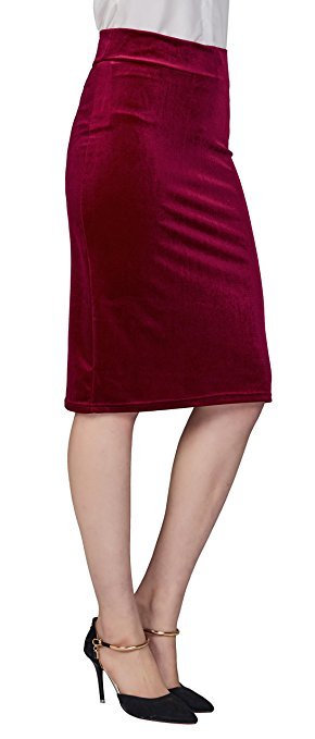   Urban CoCo Women&rsquo;s Elastic Waist Stretch Velvet Bodycon Pencil Skirt     
