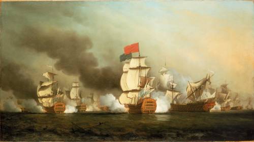 The First Battle of Cape Finisterre by Samuel ScottThe painting depicts the First Battle of Cape Fin