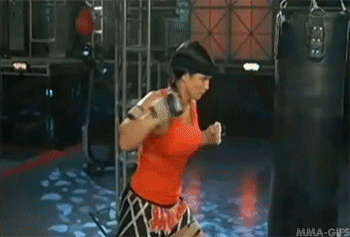 mma-gifs:  Sport Science S02E11: World’s Toughest Woman (June/21/2009) “Gina can land all 8 blows in a blistering 3 seconds. And how much does this maelstrom combine to generate? An amazing 4,800 pounds of force. That’s like a North Pacific