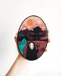 gravistillustration: another ghibli inspired wooden painting of mine 🌿🗻   treat yourself: gravist.tictail.com 🖤 