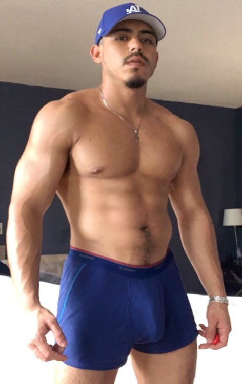 juicybros:  Handsome muscular bro with sexy nipples and perfect chest is packing a nice cock in his underwear