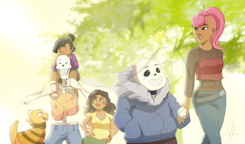 Commission for @thinedreaming-sans ♥♥The derpy Undertale family in her fancharacter AU!