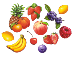 theskinnyartist:Got some new fruit stickers in the mail today and i love love love them so i made a transparent picture of my favorite fruits!