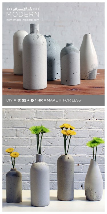 DIY Concrete Vase Tutorial from Home Made Modern. Quikrete is used for this DIY and I&rsquo;ve perso