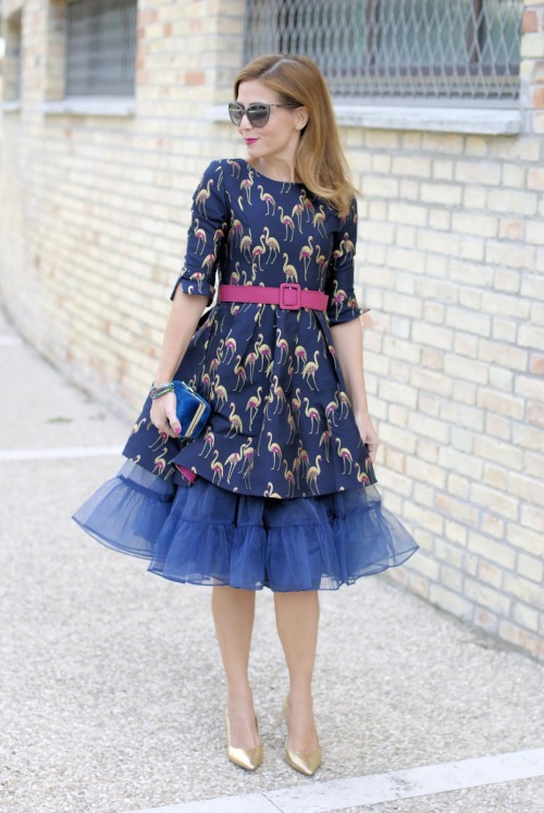 fashionandcookiesdotcom:Crane print dress with petticoat