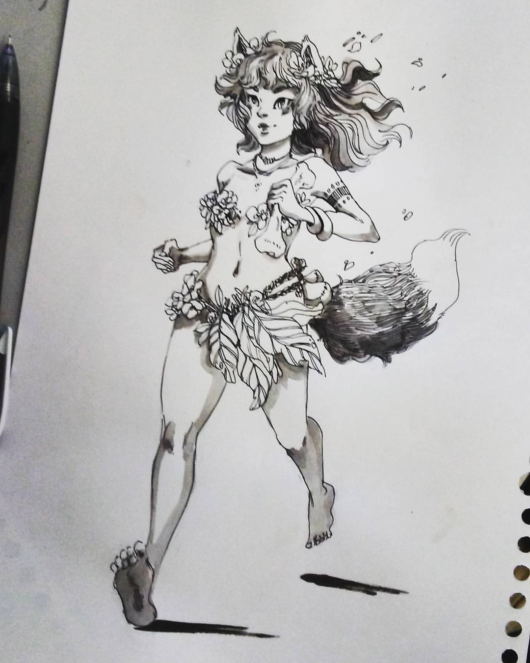 Fast little fox girl, kicking off #inktober !!! #malisasuchanya #illustration