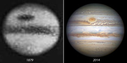 bealzibub-cunningsnatch:  sixpenceee:  Jupiter in 1879 and 2014(Source)  I’m glad Jupiter got a better resolution camera their selfies suckkeeeeddd