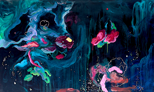 pinkstarlightcomputer: Louise Zhang Phantom Underground 2015, Acrylic, oil, glitter and resin on can