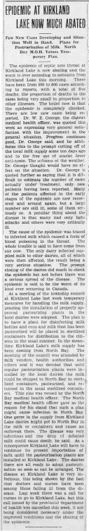 “Epidemic At Kirkland Lake Now Much Abatted,” The Porcupine Advance (Timmins). December 23, 1930. Pa