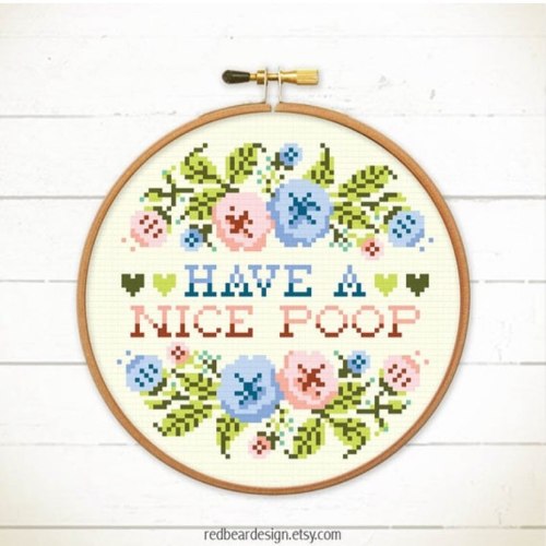 Hey! do you have your poop ( not hoop !) today ? not yet, please have a nice poop  . . #crossstitch 