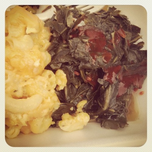 #macandcheese and #collards topped with our #handcrafted #hotsauce from #Atlanta. #Nominee for #mart