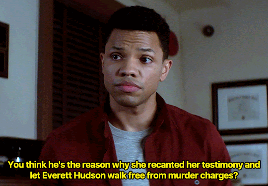 GIF FROM EPISODE 2X14 OF NANCY DREW. NICK IS AT THE POLICE STATION. HE SCRUNCHES HIS EYEBROWS AND SQUINTS HIS EYES AS IF IN CONFUSION, WHILE DETECTIVE TAMURA SAYS "YOU THINK HE'S THE REASON WHY SHE RECANTED HER TESTIMONY AND LET EVERETT HUDSON WALK FREE FROM MURDER CHARGES?" OUT OF FRAME.