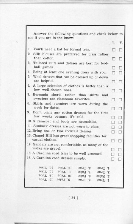 Can you take the dress code test offered by the UNC Women’s Residence Council in 1954 and pass? Woul