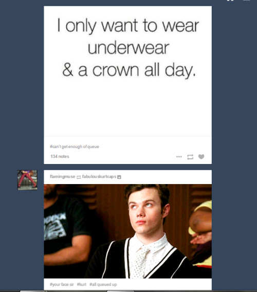 animateglee: dontbefanci: knittywriter: My dash did the thing #is Kurt the one who wants to wear onl