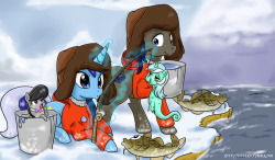 loopend:  &ldquo;Fishing For…Seaponies?&rdquo; A commission for Sauiz of his OC Sauiz and Colgate dressed in Classic North Norwegian fisherman clothing. Featuring Octco Octavia and Seapony Lyra! Want a commission of your own? Check out my prices: