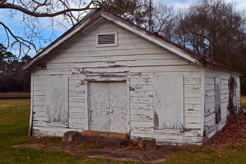 Our first impression was that this abandoned building near Huntsville, Texas, was once a church; but