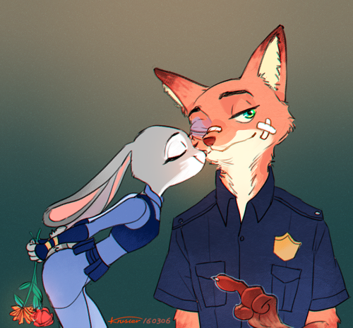 krusier:  Addition for Rood’s post XD With a kiss as reward to our hero fox cop!! definitely not a sorry for the punch 