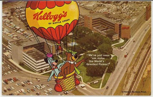 Postcard featuring Huckleberry Hound & Yogi Bear for Kellogg’s of Battle Creek, 1964.