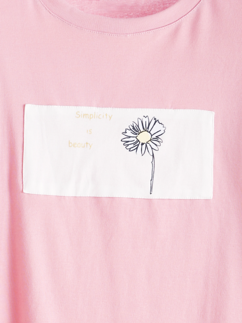miukie:Rolled Sleeve Daisy Print High Low T-Shirt