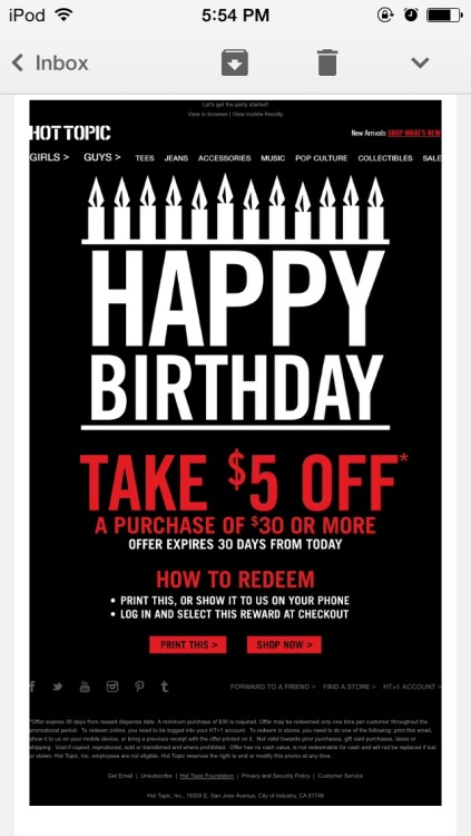 That feel when Hot Topic remembers your birthday but your friends don’t