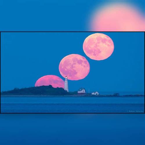 Full Moon and Boston Light #nasa #apod #moon #fullmoon #thundermoon #timelapse #bostonharbor #boston #Massachusetts #lighthouse #bostonlight #horizon #atmosphere #earth #solarsystem #space #science #astronomy