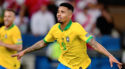 Gabriel Jesus of Brazil celebrates after scoring the second goal of his team during the Copa America