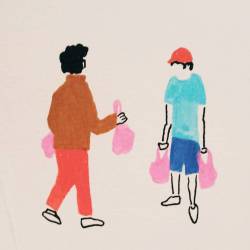 hauntedtreehouse:  Quick drawing of memorable grocery shopping outfits #posca #acrylic 