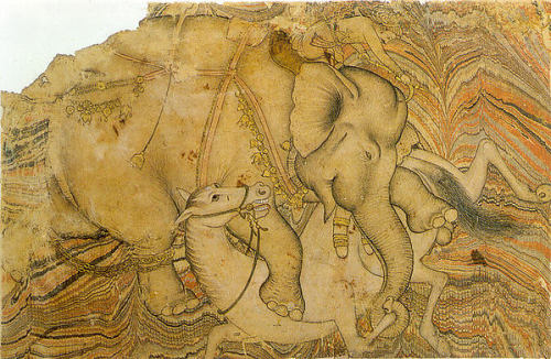 centuriespast: Elephant Trampling a HorseObject Name: Album leaf, illustratedDate: mid 17th centuryG
