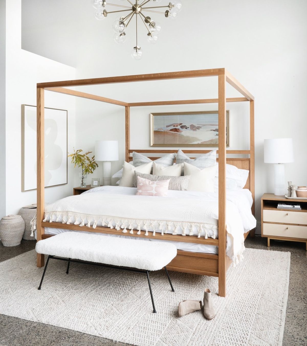 Perfectly designed pieces made of stunning white oak. This bed includes a slat system so there is no box spring required. Dimensions: Queen: 63 ¾ Perfectly designed pieces made of stunning white oak. This bed includes a slat system so there is no box spring required. Dimensions: Queen: 63 ¾