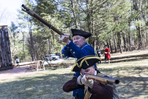 Scenes from the inspection of arms and accoutrements prior to Patriots&rsquo; Day at the Minutem