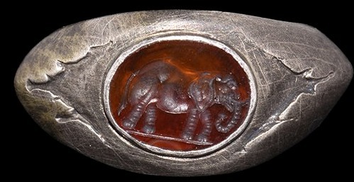 archaicwonder:Roman Ring with Elephant Intaglio, 2nd-3rd Century ADSilver & carnelian