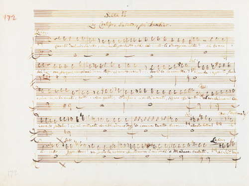 barcarole:Mozart’s manuscript of the first page of the recitative leading into Cherubino’s aria Voi 