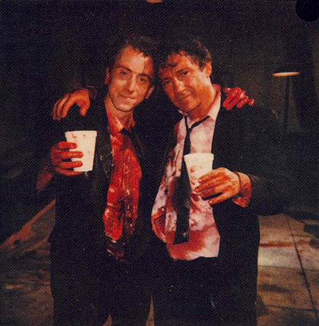 beeishappy:  Tim Roth with Michael Madsen and Harvey Keitel on the set of Quentin Tarantino’s Reservoir Dogs (1992) 