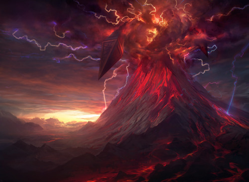 noahbradley:Process for my latest Magic painting, Tears of Valakut