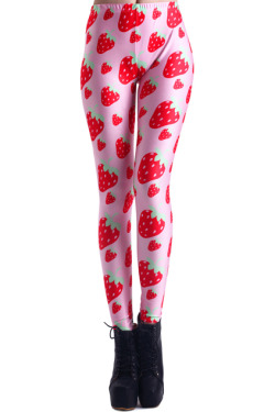 shop-cute:  Pink Strawberry Print Leggings
