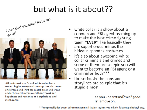 marleydevon:Elle &amp; Evelina present White Collar Appreciation Week!January 18th → Any Other Chara