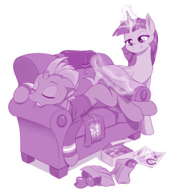 dstears:  She’s had a long day… ———————— Previous posts of Tempest Shadow adjusting to life back in Equestria: Tempest with Pinkie and AJ Tempest with the CMC Tempest with Rarity Tempest with Rainbow Dash Tempest with Spike  Tempest