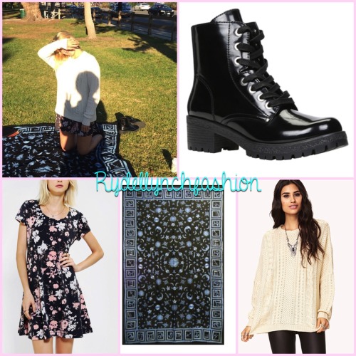 Rydel’s Picnic Outfit;Cable Knit Sweater (Exact) - No Longer AvailableKimchi Blue Tapestry Trapeze D