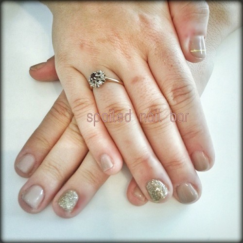 Nude nails with sparkles and simple art #vancouver #spoilednailbar #nailart