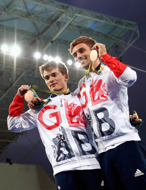 tomrdaleys: Bronze medalists Daniel Goodfellow and Tom Daley of Great Britain celebrate on the podiu