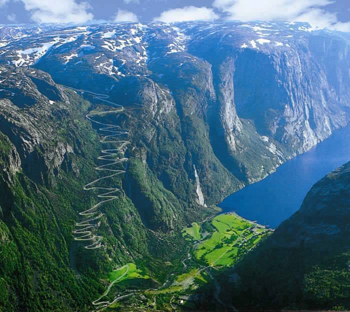 Not for the faint of heart (a switchback highway traverses the cliffs down to Lysefjorden,