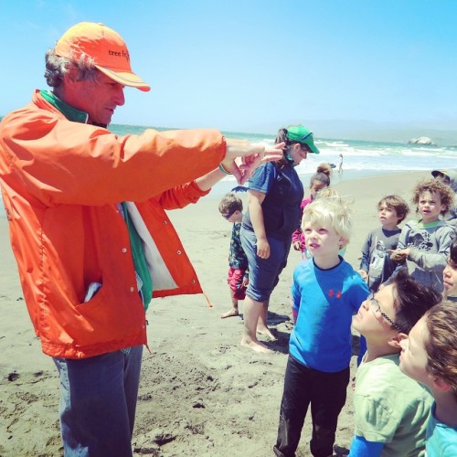 Mr. Science shows campers the amazing By-the-Wind Sailor, a common find a #oceanbeach and along the 