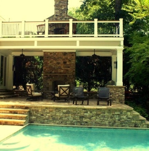 Traditional Deck AtlantaIdeas For A Sizable, Classic Backyard Deck Renovation That Includes A Fireplace