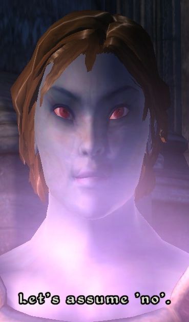 voqurnen-jovein:  why hello ms dunmer lady     what    uh   why does my character know this  uh goodbye ms dunmer lady    