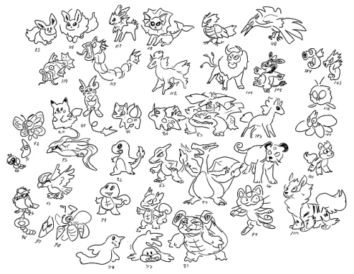 these are all the gen 1 pokemon i can think of rn im using a tablet i havent handled in like a month