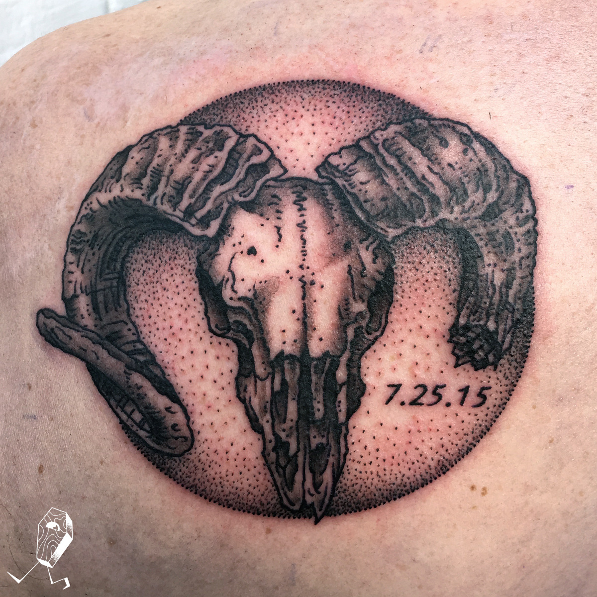 Bighorn sheep skull tattoo by Aaron Kreiss TattooNOW