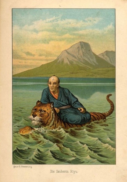 nemfrog: A man named Wake rides a friendly tiger in a Japanese fairy tale, retold in German. Japanis