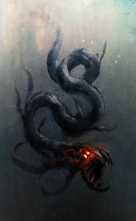 thrallcards:  creaturesfromdreams: Water Wyrm by cobaltplasma